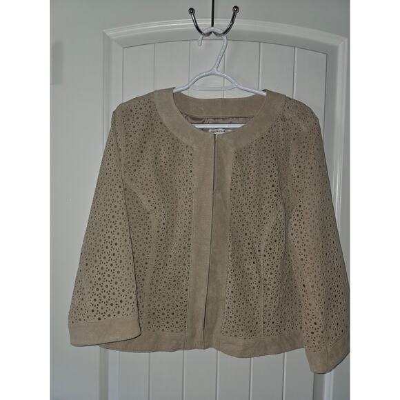 Isaac Mizrahi Genuine Leather Laser Cut Beige Jacket Beautiful and NWOT XL (14)